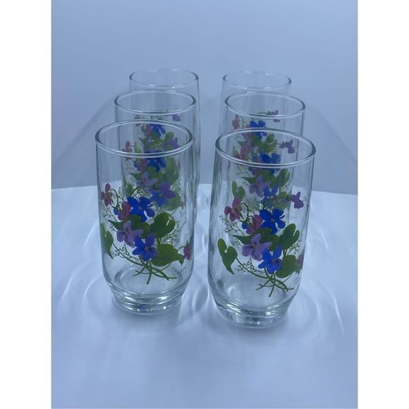 6 set of Floral Arcoroc France Glass Tumbler Signed by artist JWALSH - Picture 1 of 4